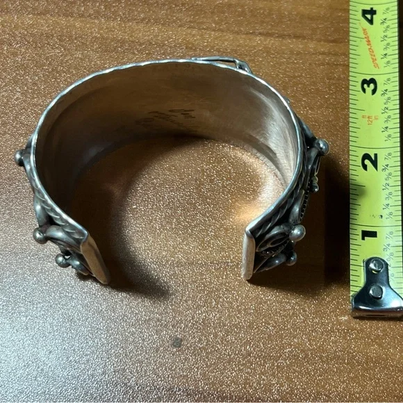 VTG Native American Navajo Ornate Sterling Silver Cuff Bracelet Signed 148.8g